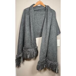 Vintage Rabbit Fur Trimmed Wool Scarf